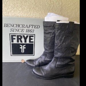 FRYE Women's Anna Mid Pull On BLACK Leather Boots